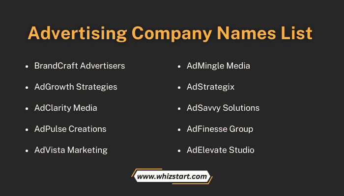 Advertising Company Names List