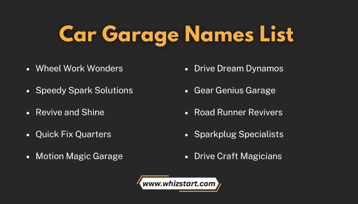 Car Garage Names List