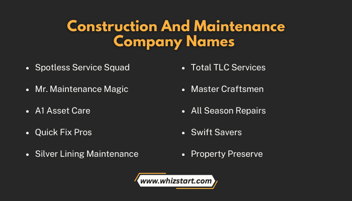 Construction And Maintenance Company Names