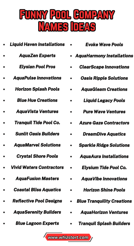550+ Catchy and Funny Pool Company Names Ideas Whiz Start