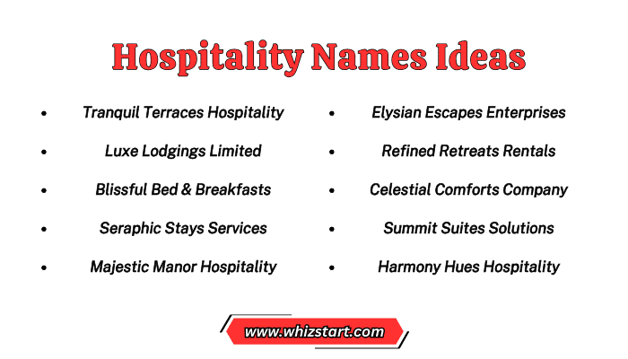 Hospitality Names Ideas