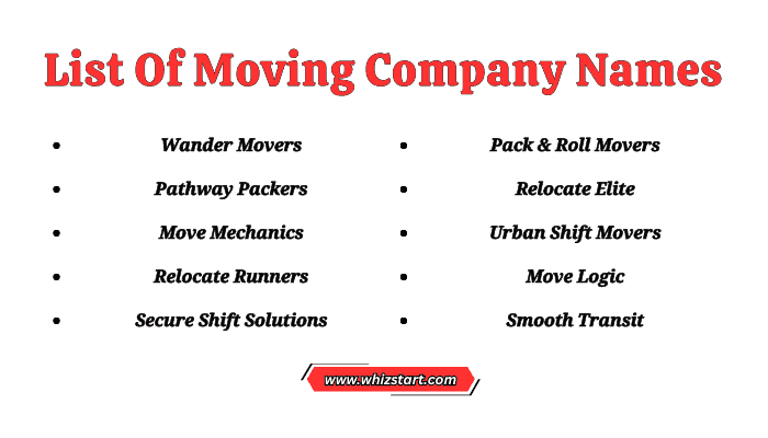List Of Moving Company Names
